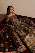 Ayzel Nazaakat | Dark Brown Panelled Anarkali Silk Festive Set - House Of Hania