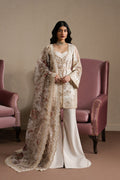 Ayzel Riwaayat | Off White Peplum Silk Festive Set - House Of Hania