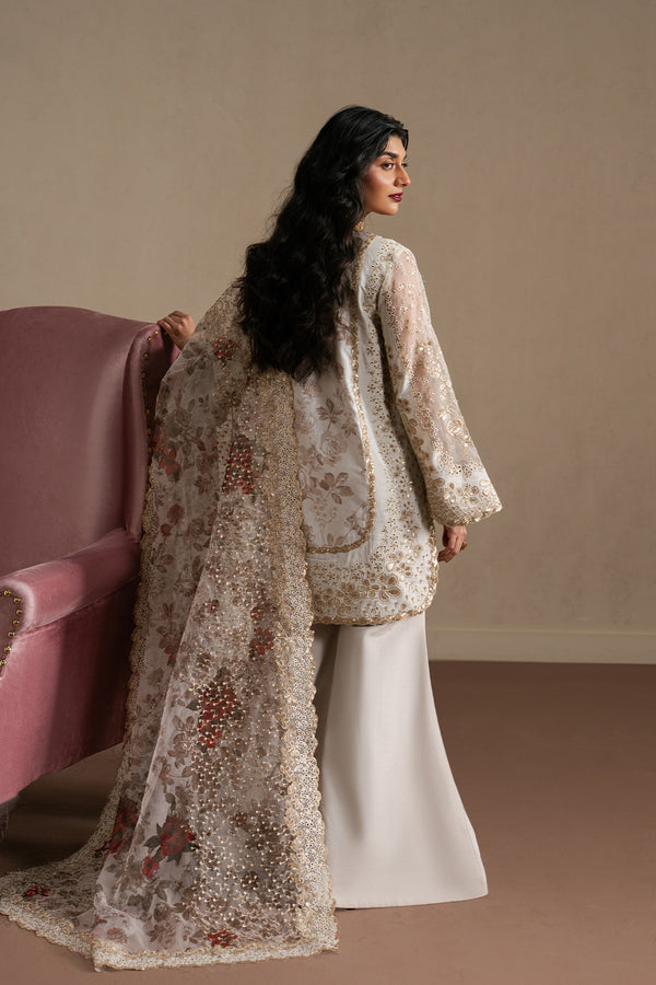 Ayzel Riwaayat | Off White Peplum Silk Festive Set - House Of Hania