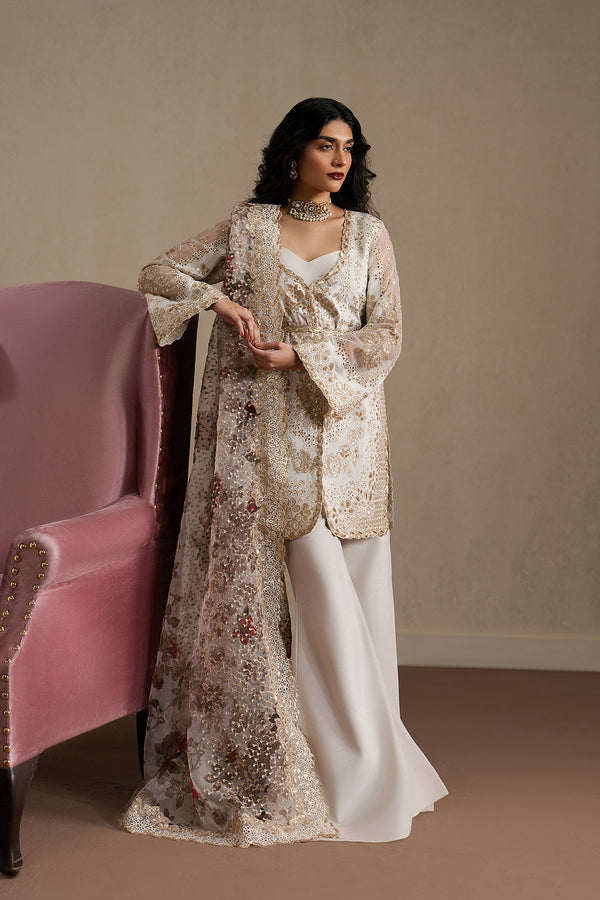Ayzel Riwaayat | Off White Peplum Silk Festive Set - House Of Hania