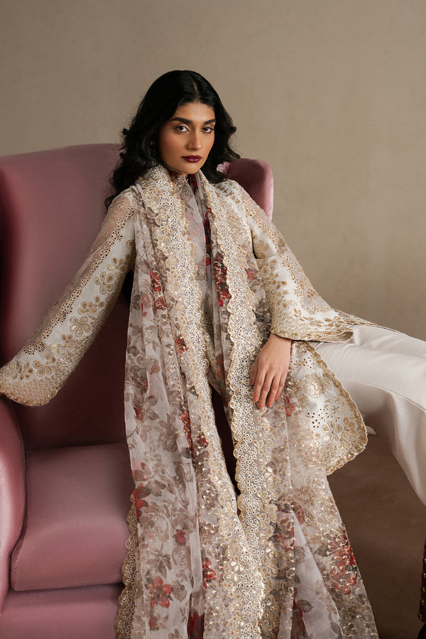 Ayzel Riwaayat | Off White Peplum Silk Festive Set - House Of Hania