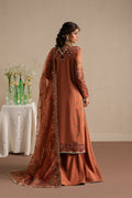 Ayzel Sahaara | Rust V-Neck Shirt with Silk Palazzo Festive Set - House Of Hania