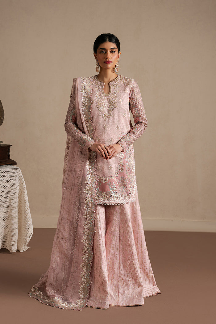 Ayzel Silsila | Peach Straight Shirt Silk Festive Set - House Of Hania