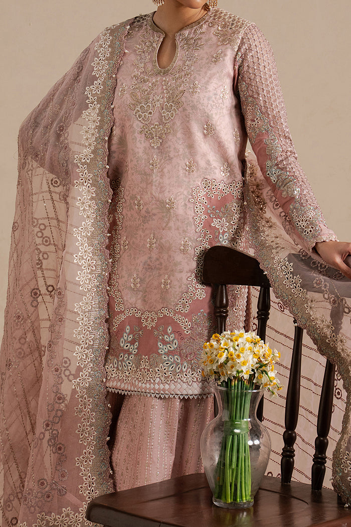 Ayzel Silsila | Peach Straight Shirt Silk Festive Set - House Of Hania
