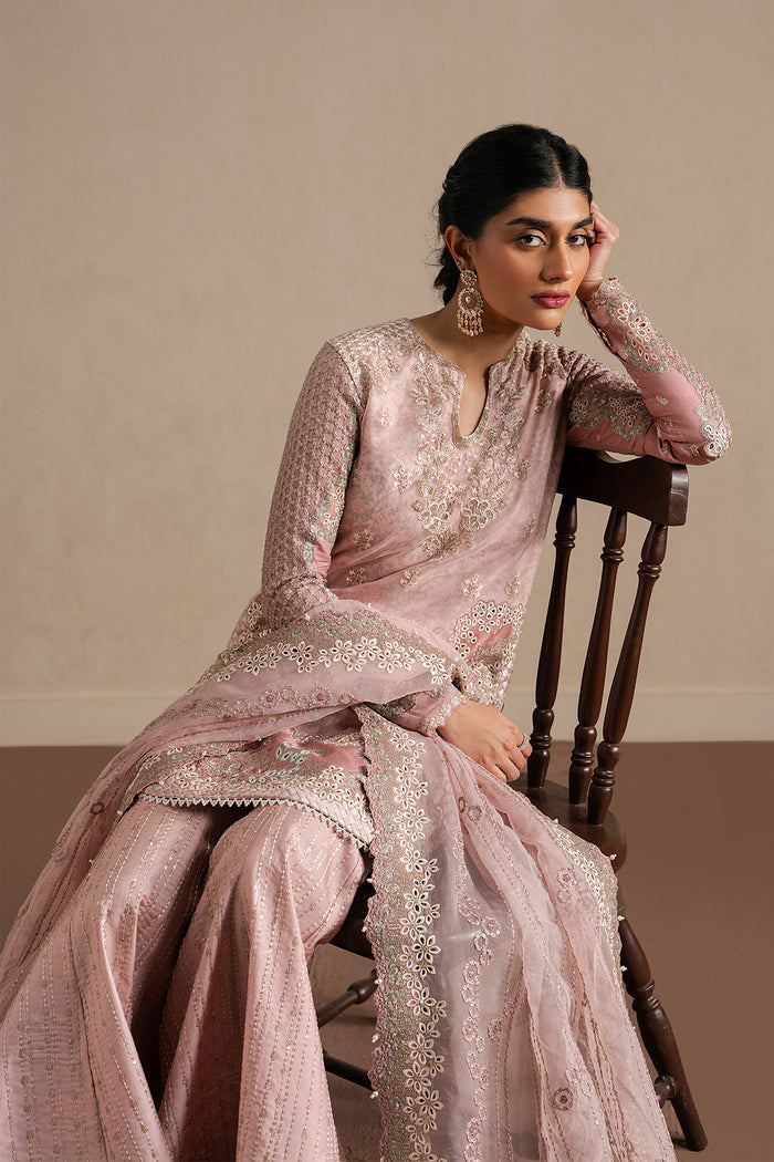 Ayzel Silsila | Peach Straight Shirt Silk Festive Set - House Of Hania