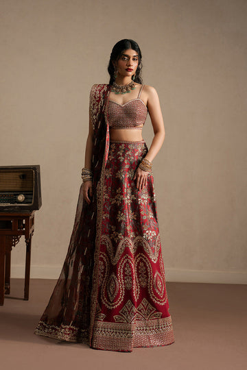 Ayzel Taaruf | Maroon Lehenga Choli Silk Festive Set - House Of Hania