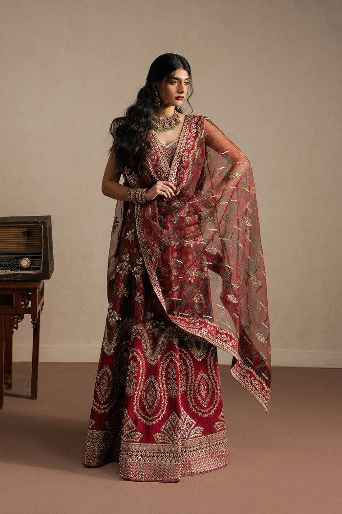 Ayzel Taaruf | Maroon Lehenga Choli Silk Festive Set - House Of Hania