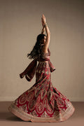 Ayzel Taaruf | Maroon Lehenga Choli Silk Festive Set - House Of Hania