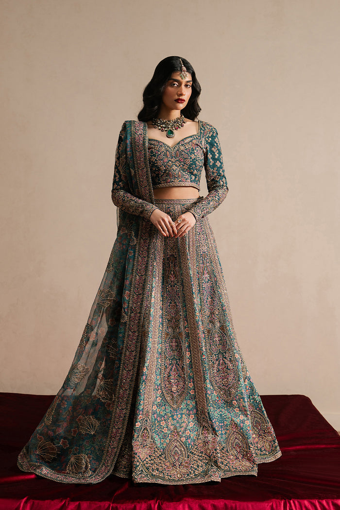 Ayzel Tassavur | Teal Green Lehenga Choli Silk Festive Set - House Of Hania