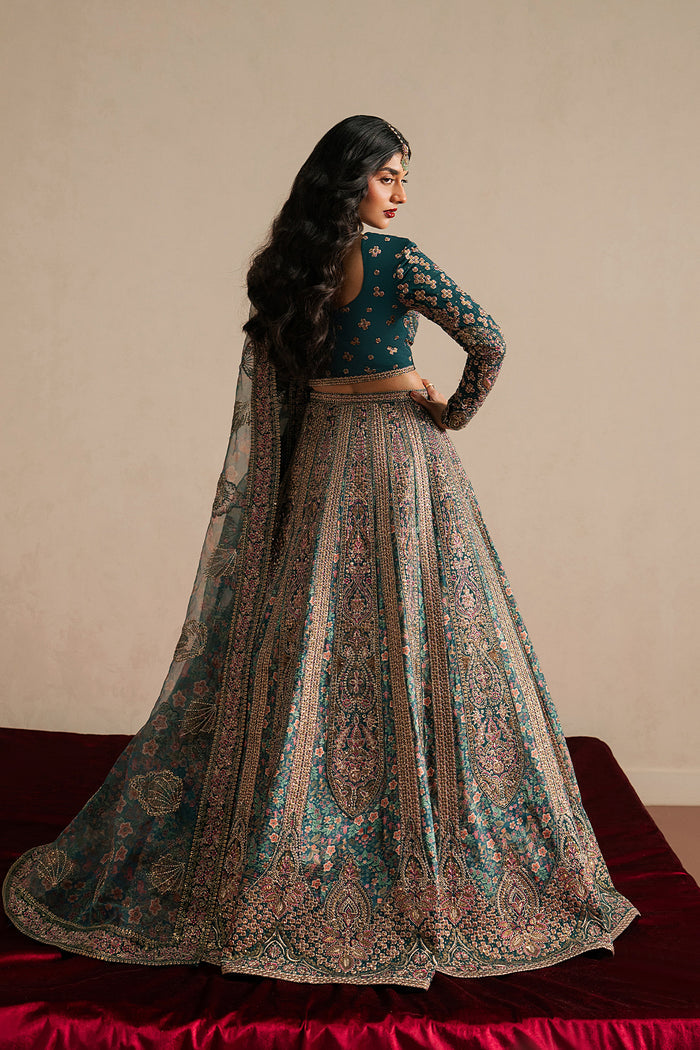 Ayzel Tassavur | Teal Green Lehenga Choli Silk Festive Set - House Of Hania