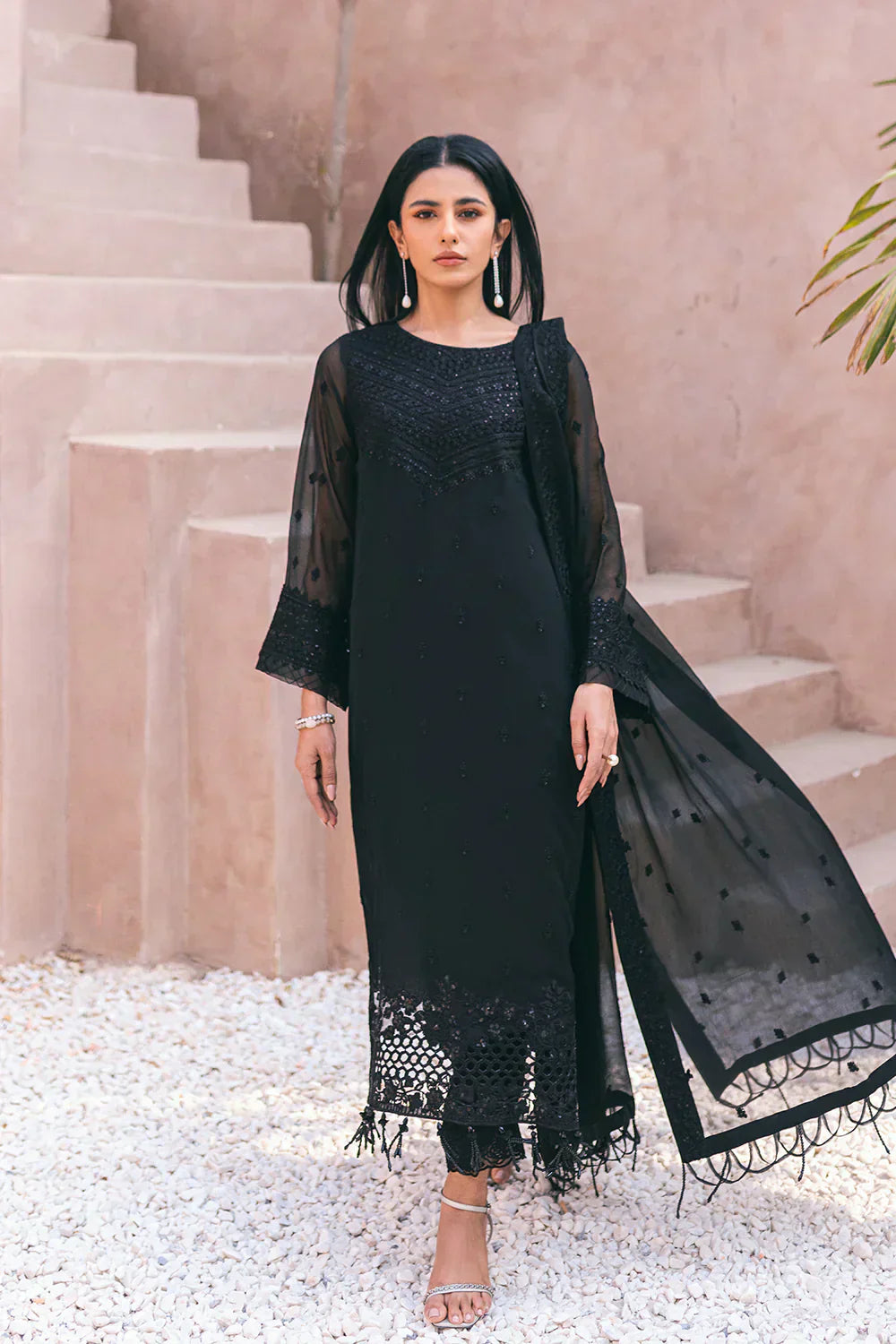 Azure | Embroidered Ensembles 3 Pcs | Charcoal Charm - House Of Hania