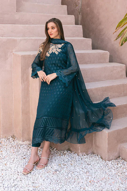Azure | Embroidered Ensembles 3 Pcs | Emerald Bloom - House Of Hania