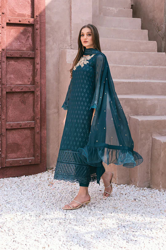 Azure | Embroidered Ensembles 3 Pcs | Emerald Bloom - House Of Hania