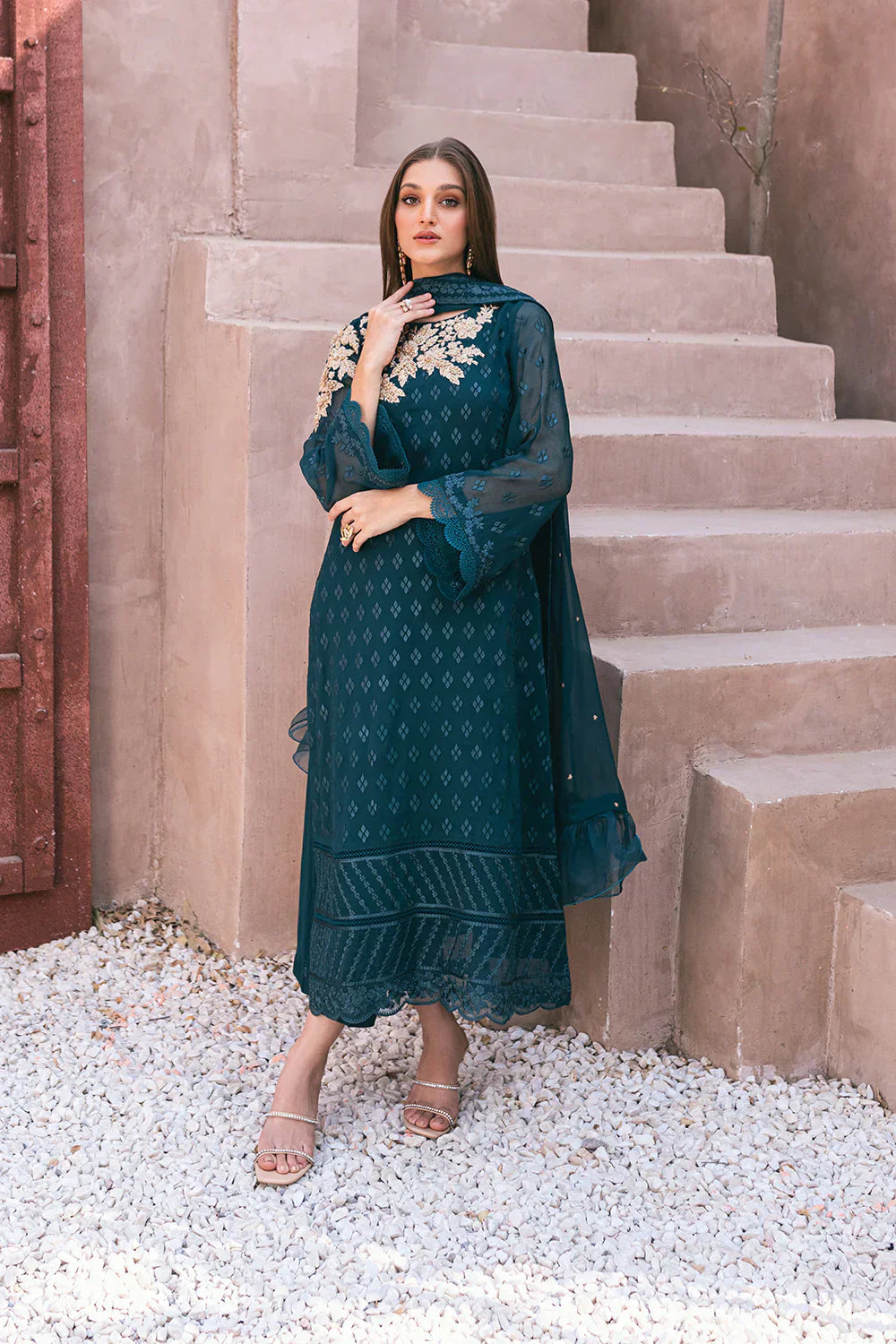 Azure | Embroidered Ensembles 3 Pcs | Emerald Bloom - House Of Hania
