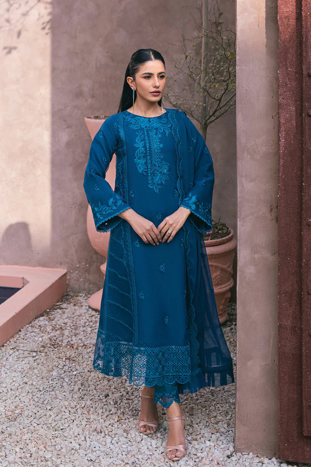 Azure | Embroidered Ensembles 3 Pcs | Hydrangea Hues - House Of Hania
