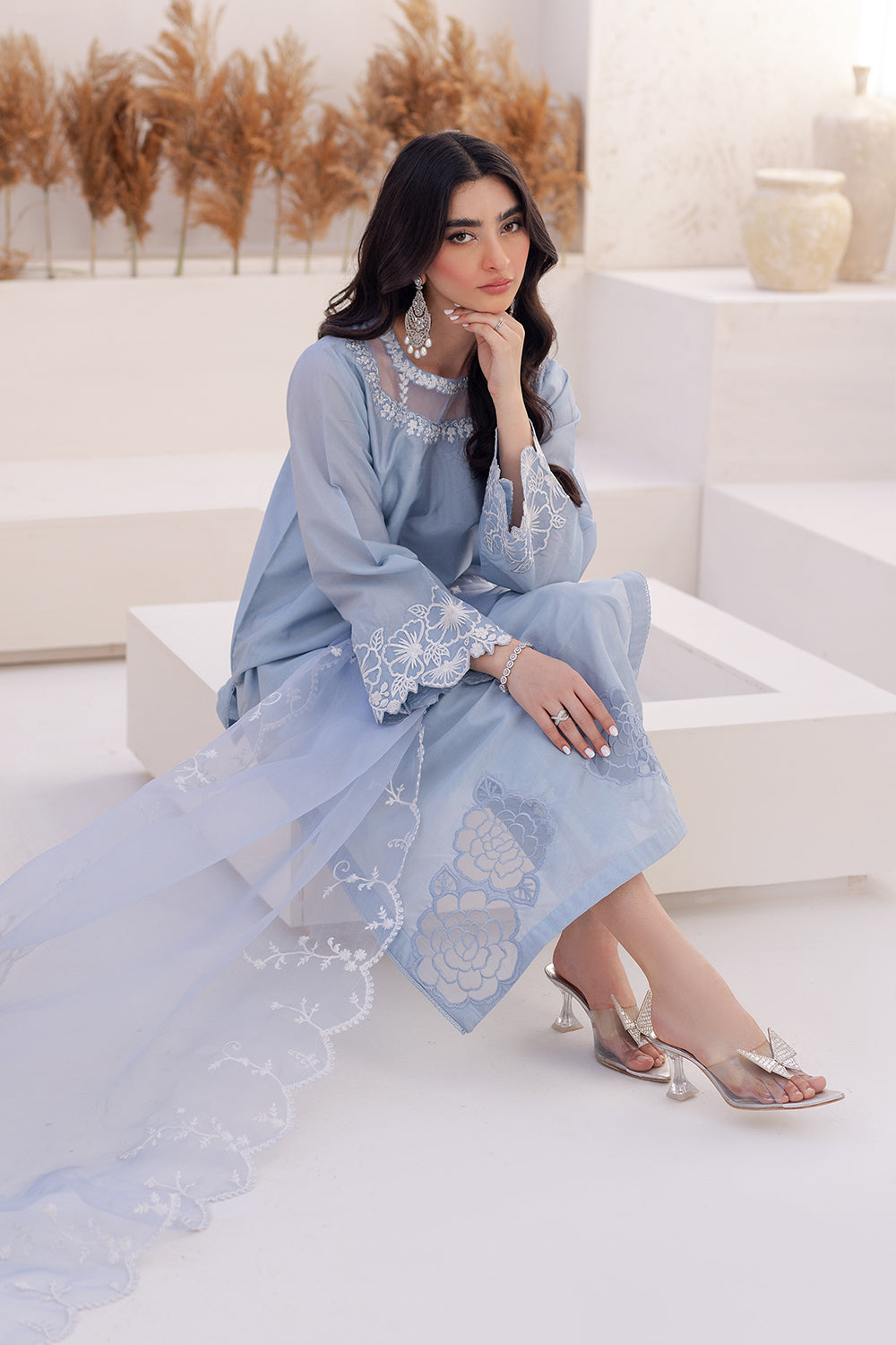 Azure | Ensembles Embroidered Formals | Ashen Grace - House Of Hania