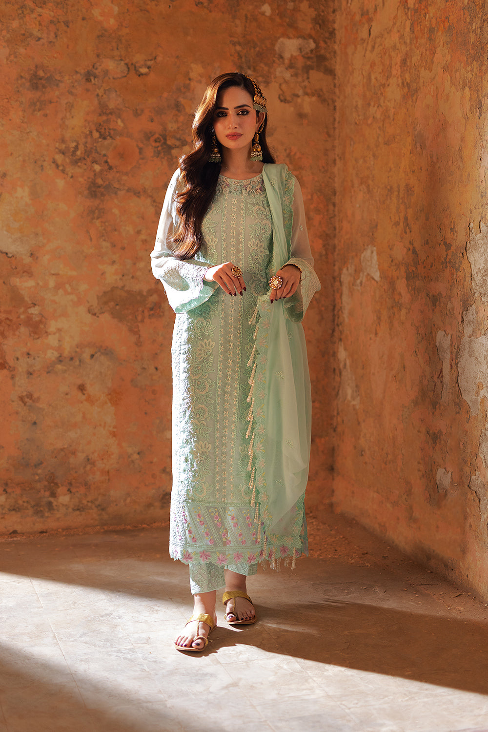 Azure | Ensembles Embroidered Formals | Floral Fern - House Of Hania