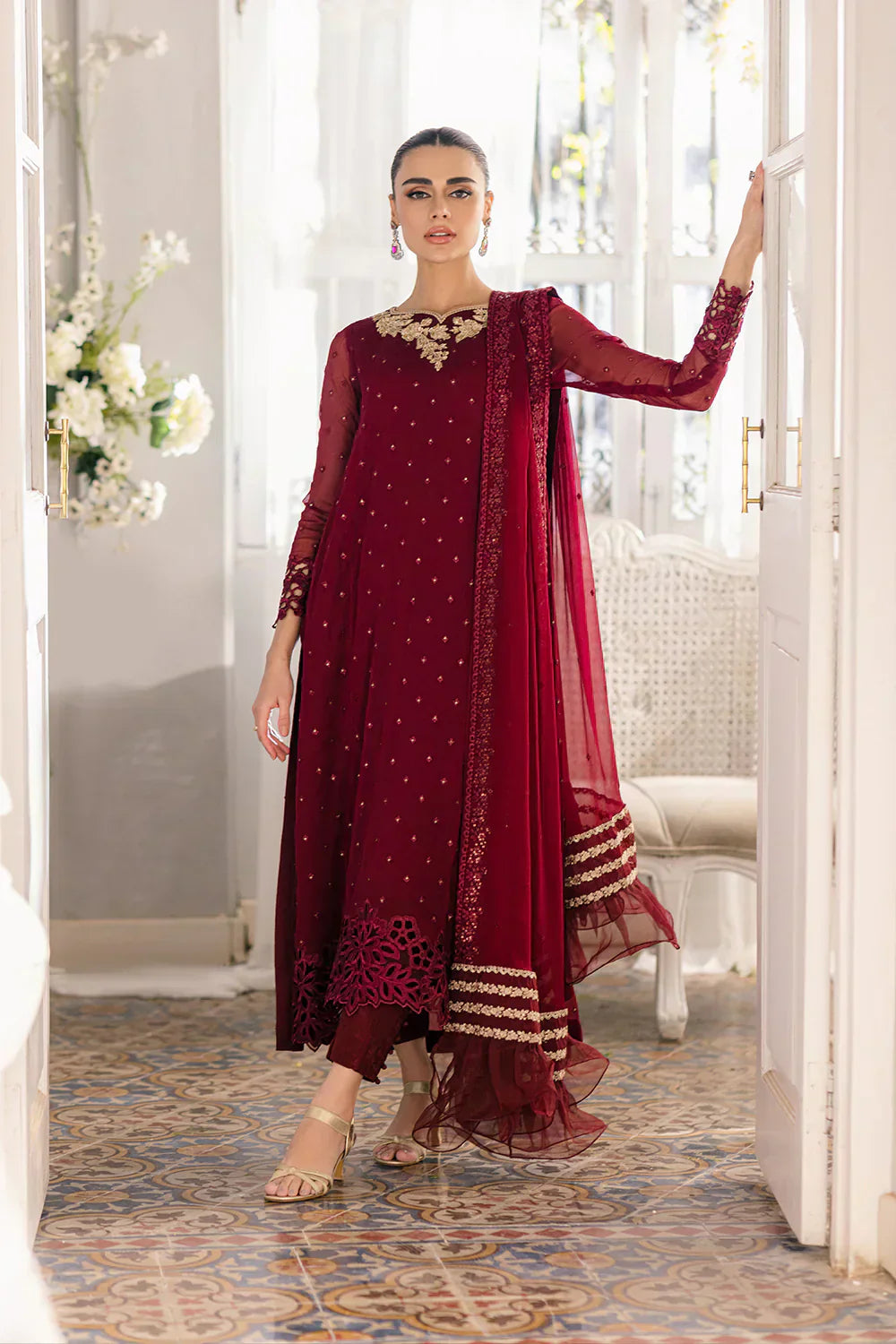 Azure | Ensembles Embroidered Formals | Garnet Glam - House Of Hania