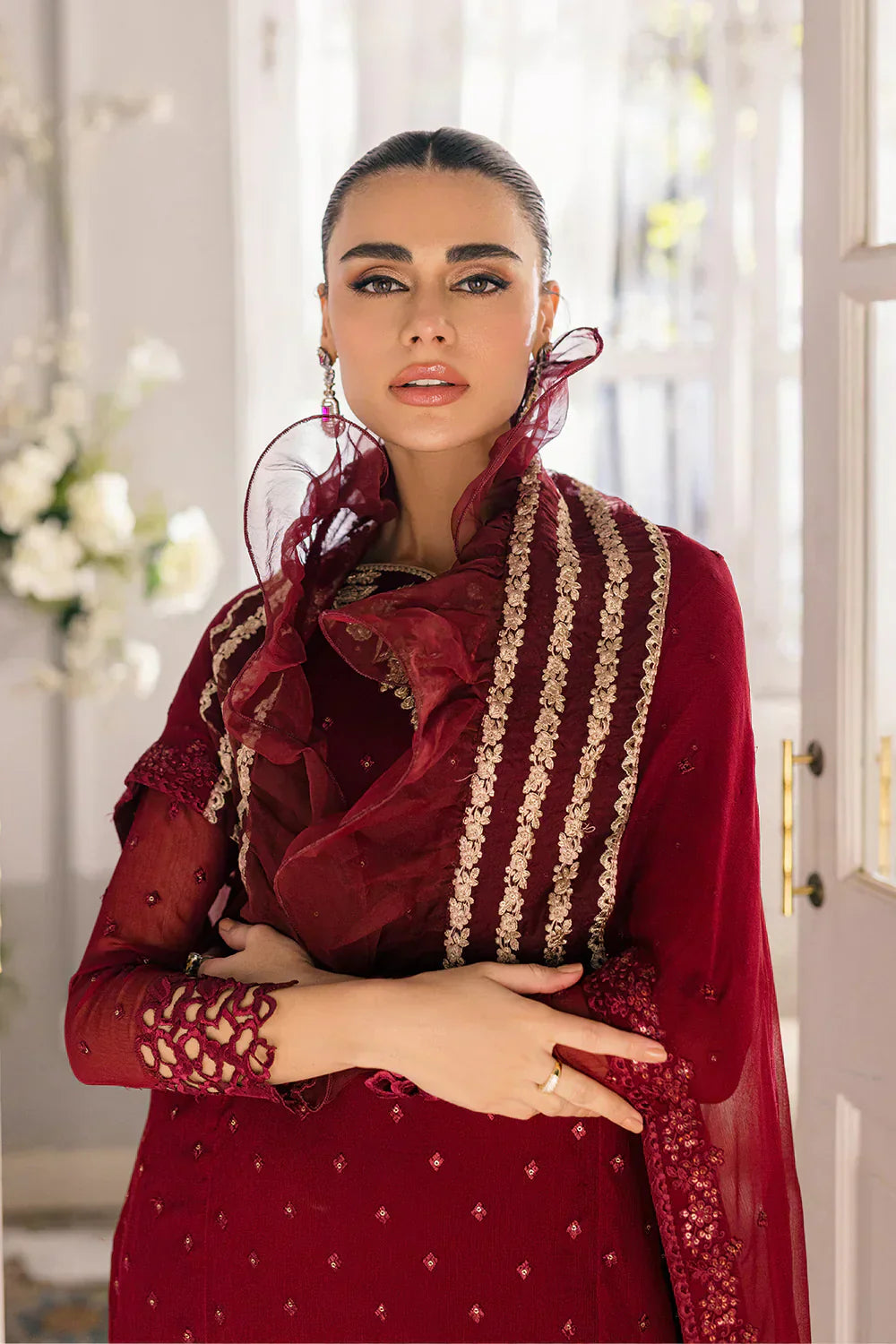 Azure | Ensembles Embroidered Formals | Garnet Glam - House Of Hania