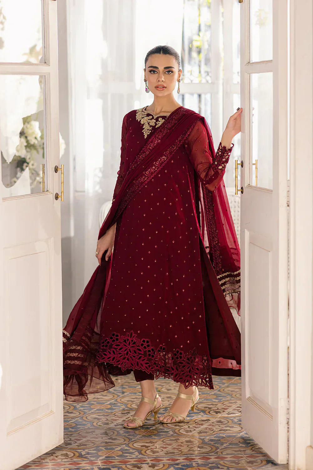 Azure | Ensembles Embroidered Formals | Garnet Glam - House Of Hania