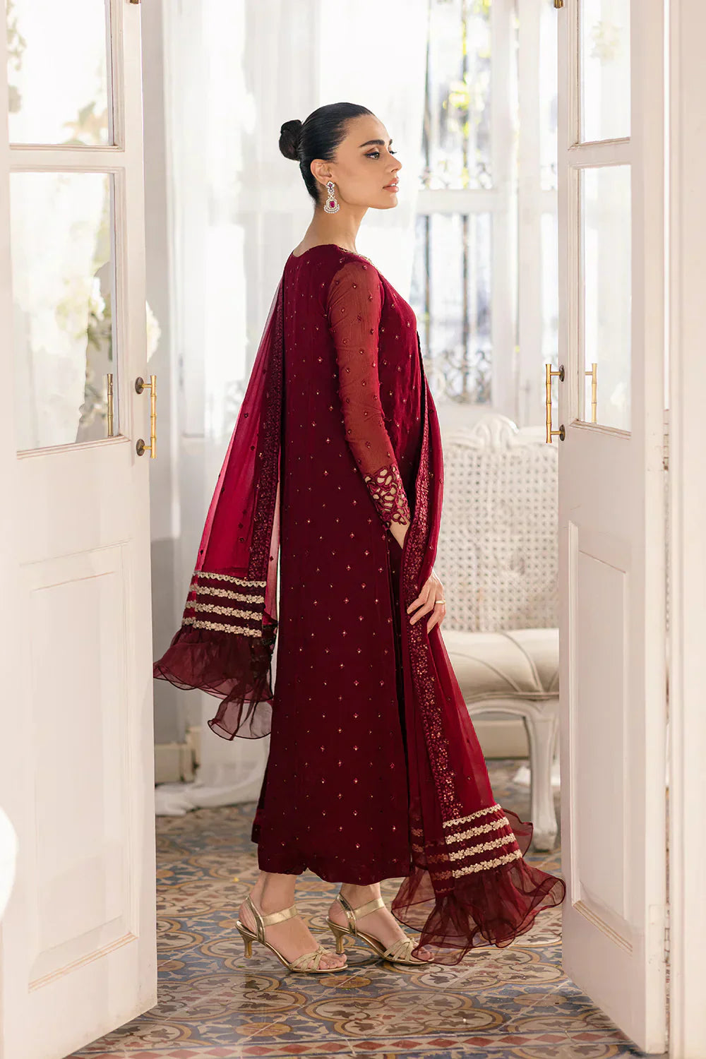 Azure | Ensembles Embroidered Formals | Garnet Glam - House Of Hania