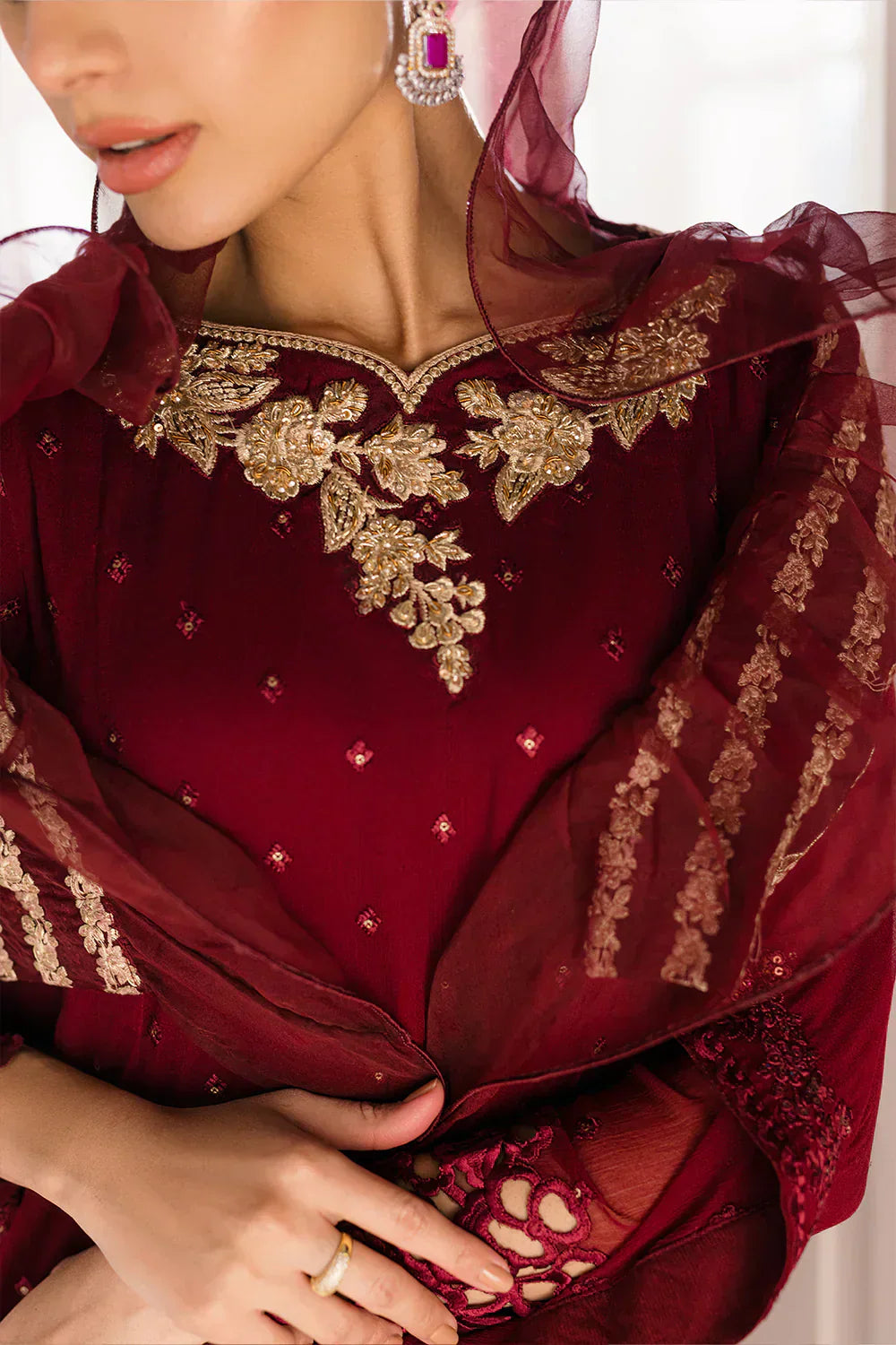 Azure | Ensembles Embroidered Formals | Garnet Glam - House Of Hania
