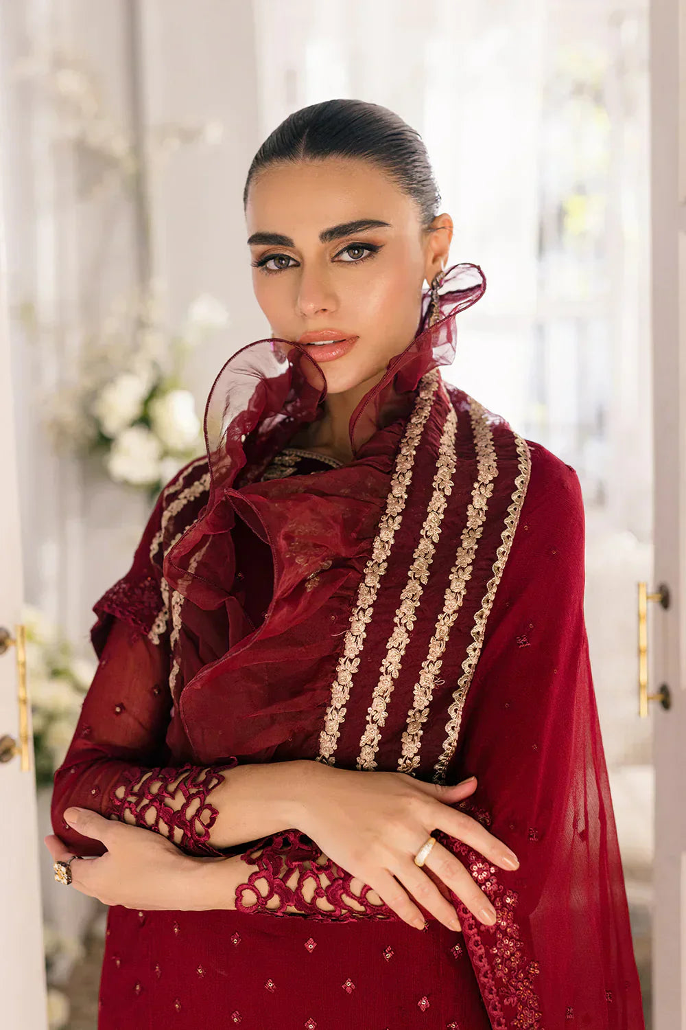 Azure | Ensembles Embroidered Formals | Garnet Glam - House Of Hania