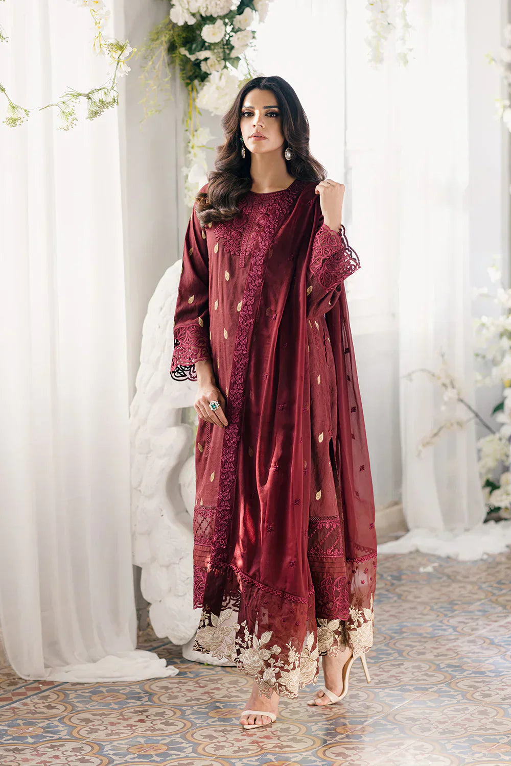 Azure | Ensembles Embroidered Formals | Imperial Wine - House Of Hania