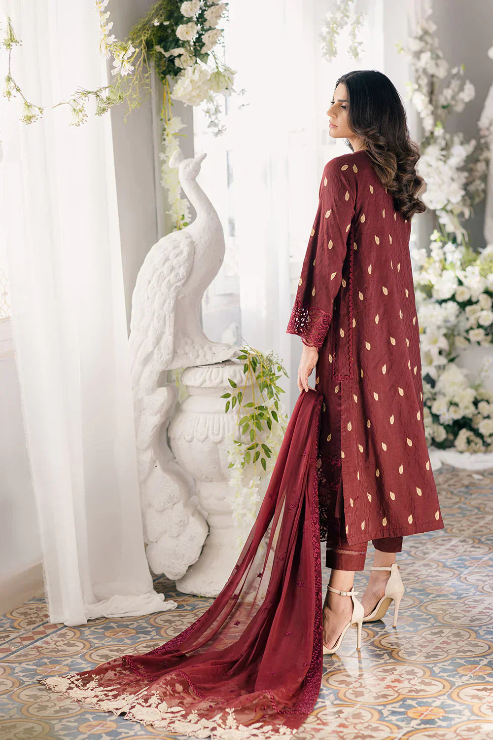 Azure | Ensembles Embroidered Formals | Imperial Wine - House Of Hania