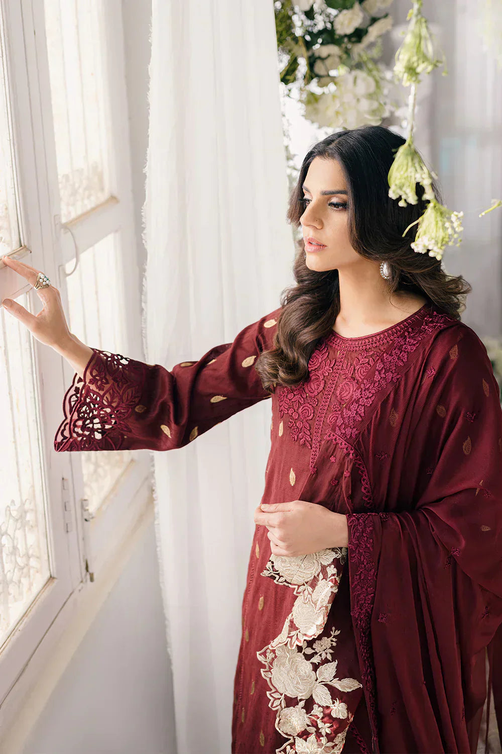 Azure | Ensembles Embroidered Formals | Imperial Wine - House Of Hania