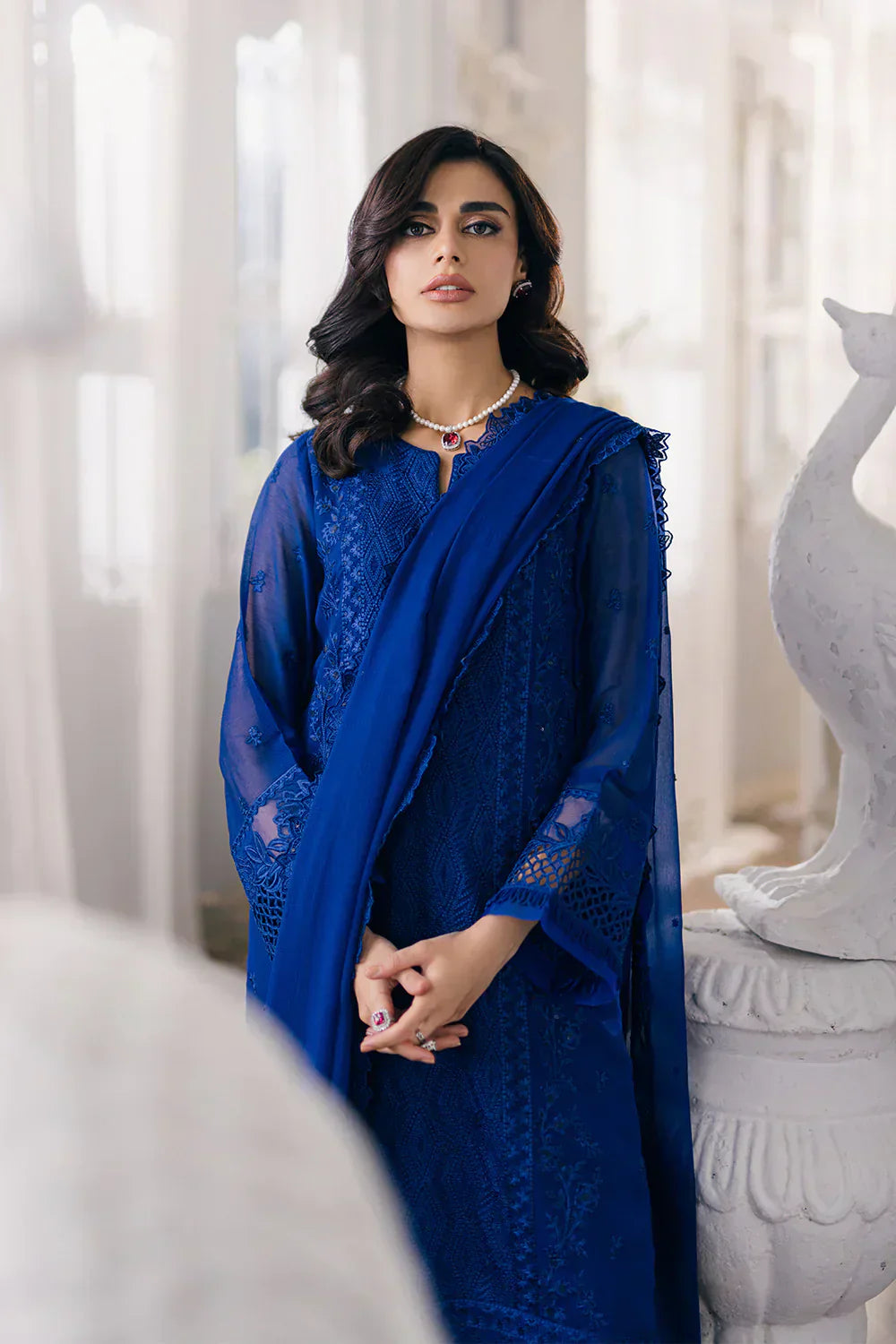 Azure | Ensembles Embroidered Formals | Iris Charm - House Of Hania