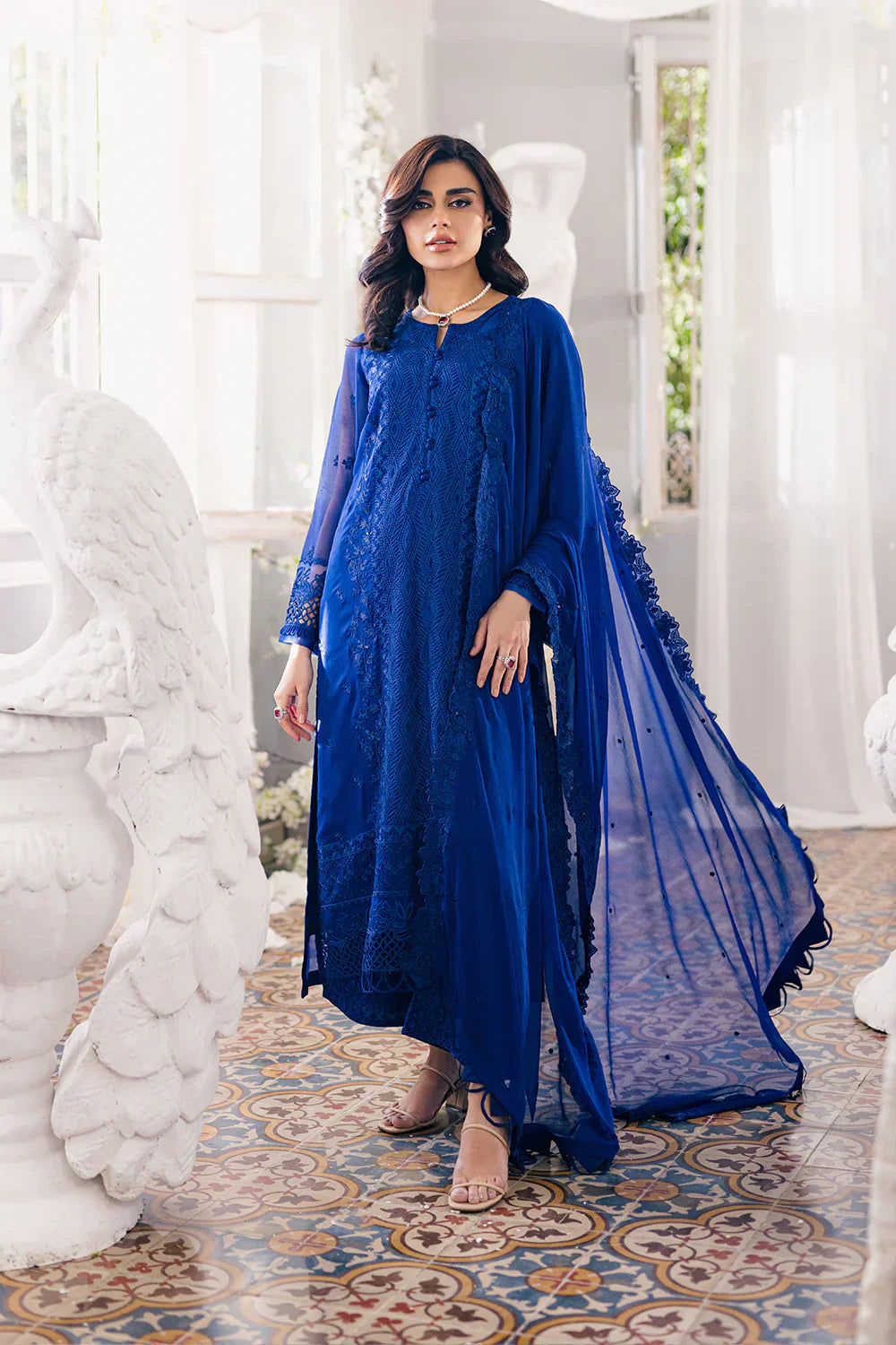 Azure | Ensembles Embroidered Formals | Iris Charm - House Of Hania