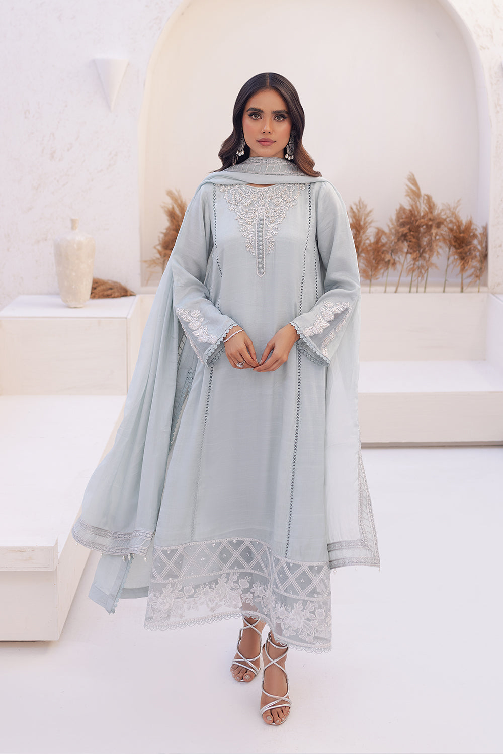 Azure | Ensembles Embroidered Formals | Moss Melody - House Of Hania