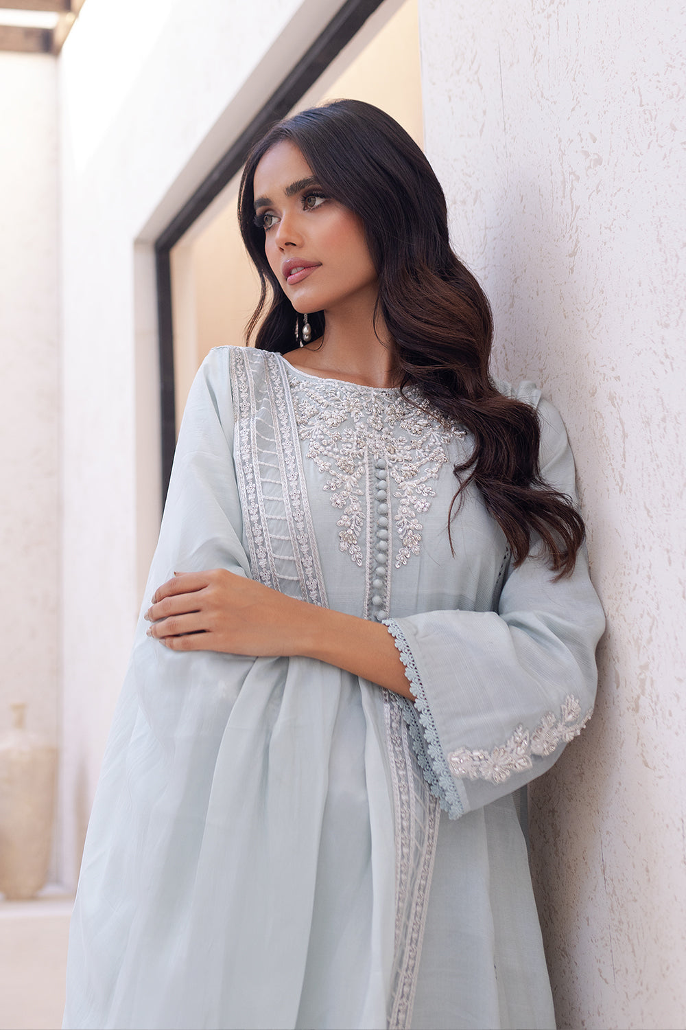 Azure | Ensembles Embroidered Formals | Moss Melody - House Of Hania