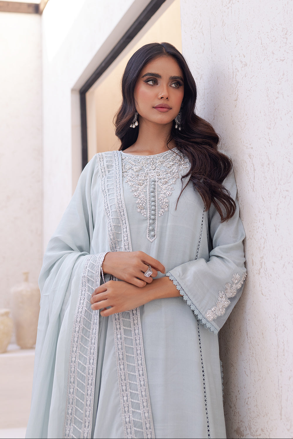 Azure | Ensembles Embroidered Formals | Moss Melody - House Of Hania