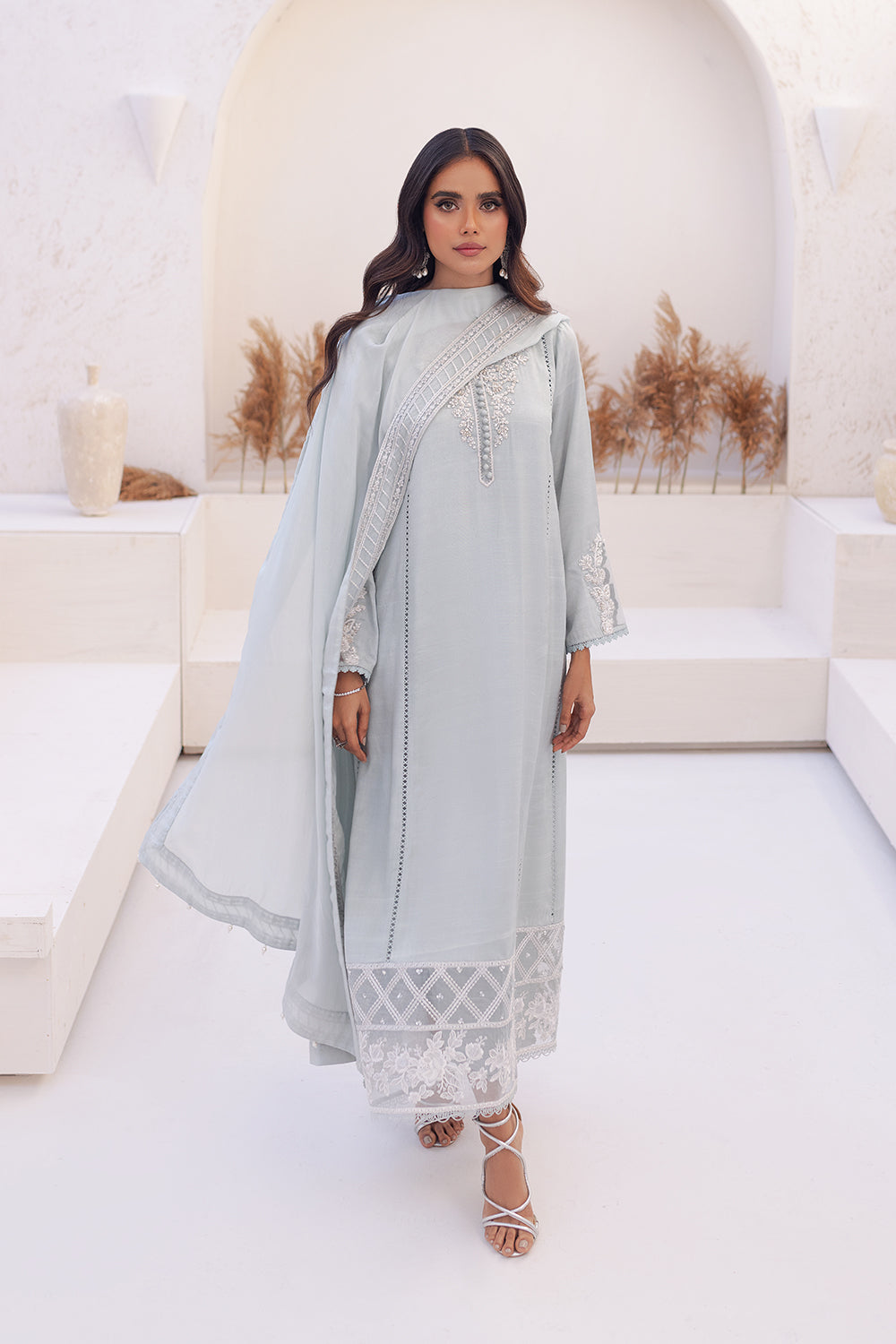 Azure | Ensembles Embroidered Formals | Moss Melody - House Of Hania
