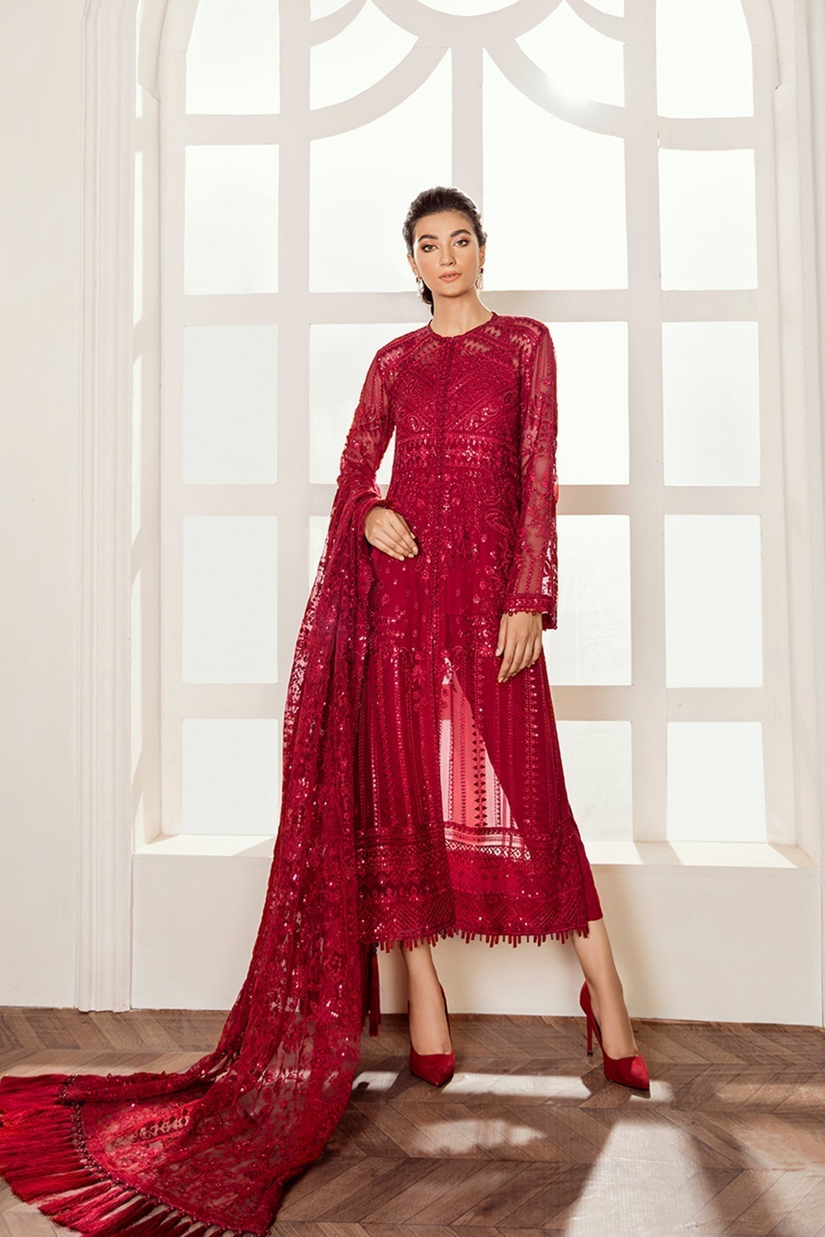 BAROQUE-EMBROIDERED CHIFFON UF-37 - House Of Hania
