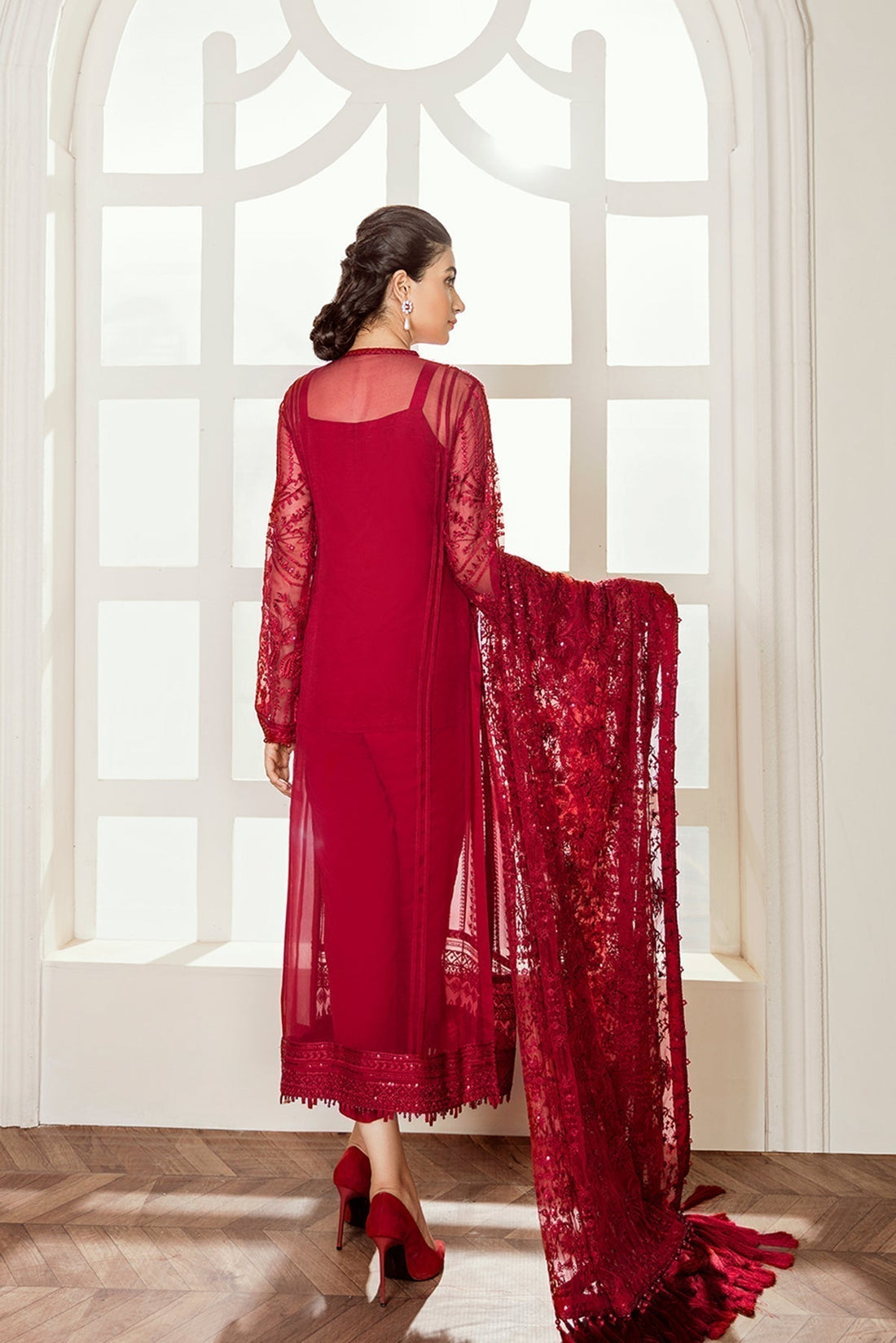 BAROQUE-EMBROIDERED CHIFFON UF-37 - House Of Hania