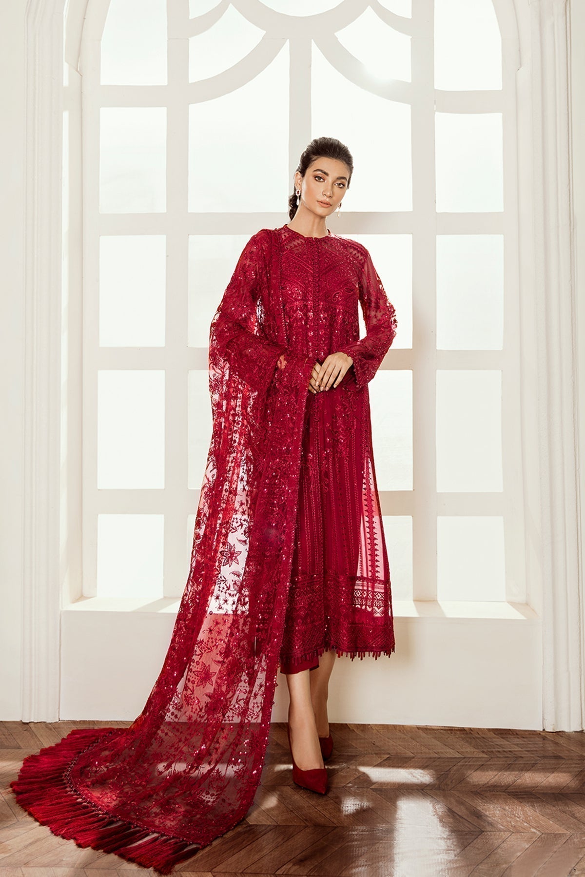 BAROQUE-EMBROIDERED CHIFFON UF-37 - House Of Hania