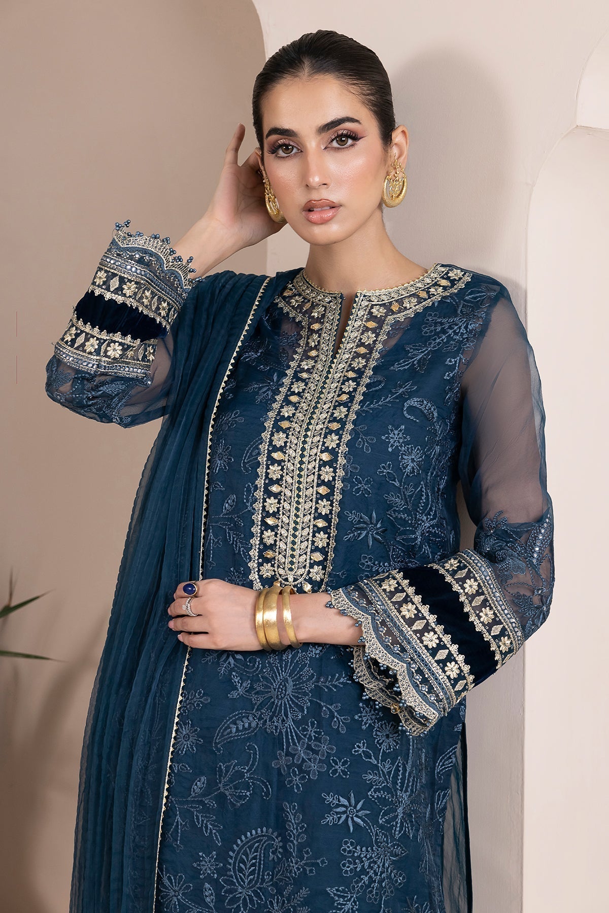BAROQUE-EMBROIDERED ORGANZA UF-413 - House Of Hania