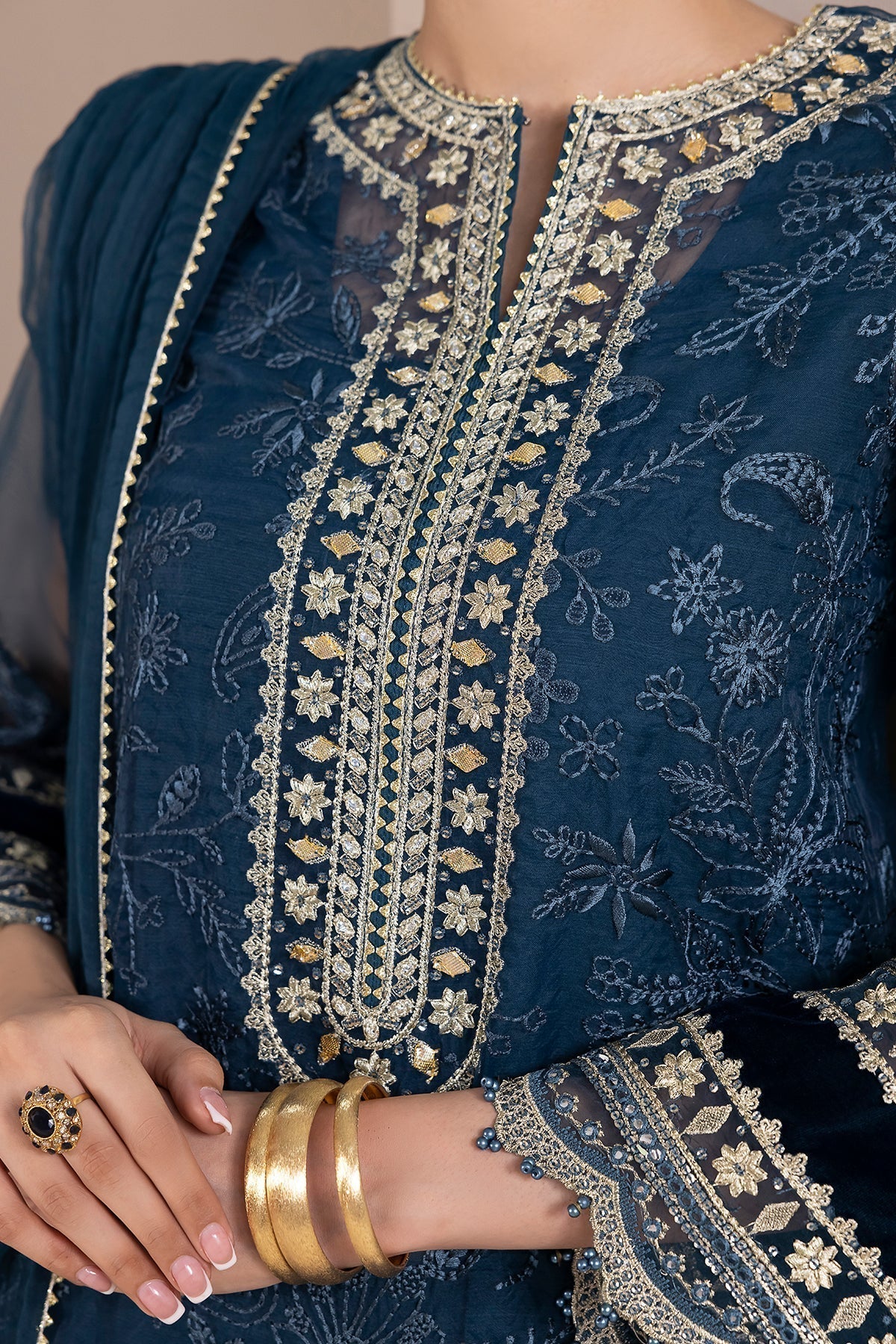 BAROQUE-EMBROIDERED ORGANZA UF-413 - House Of Hania
