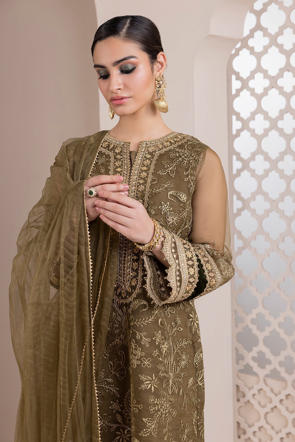 BAROQUE-EMBROIDERED ORGANZA UF-414 - House Of Hania