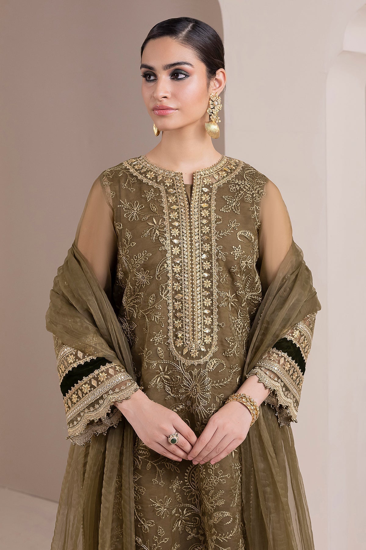 BAROQUE-EMBROIDERED ORGANZA UF-414 - House Of Hania
