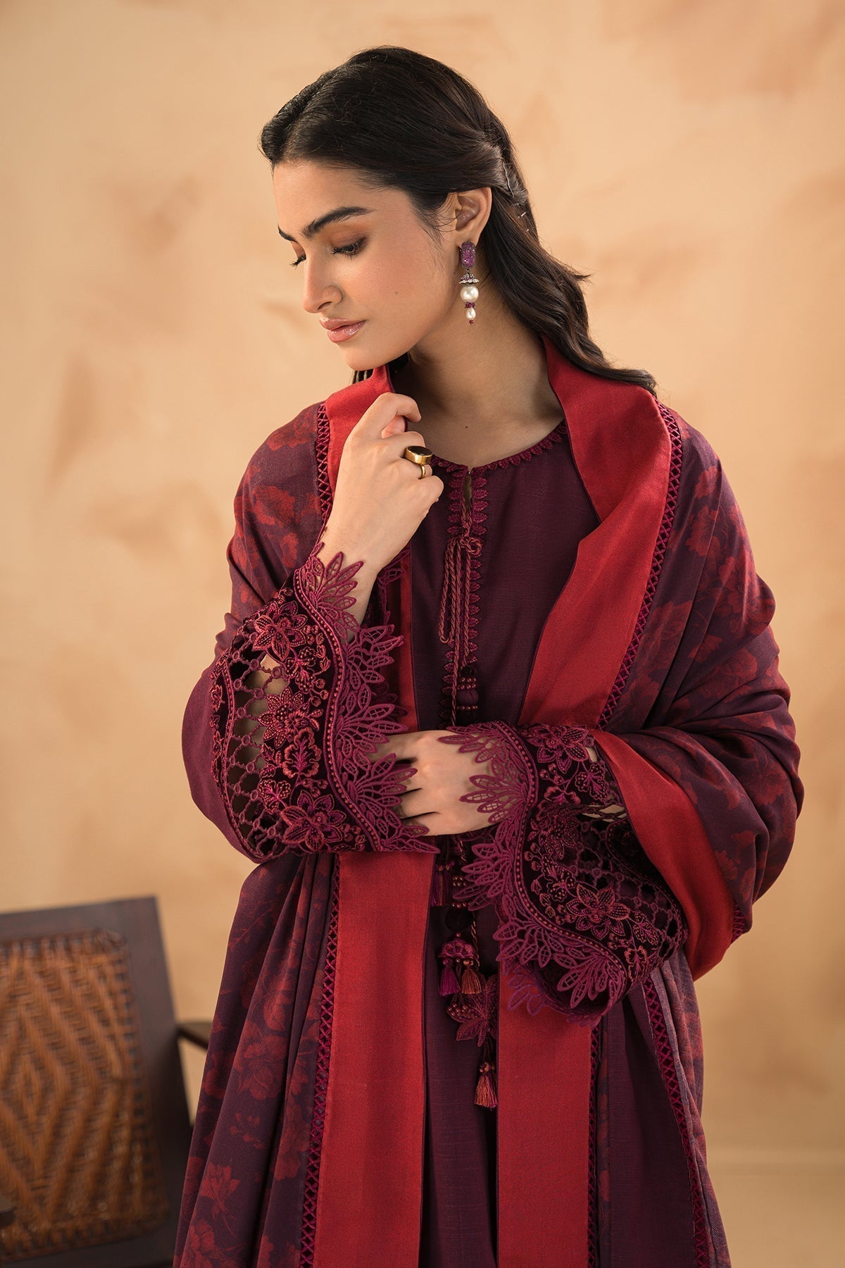 BAROQUE-EMBROIDERED SLUB KHADDAR UF-477 - House Of Hania