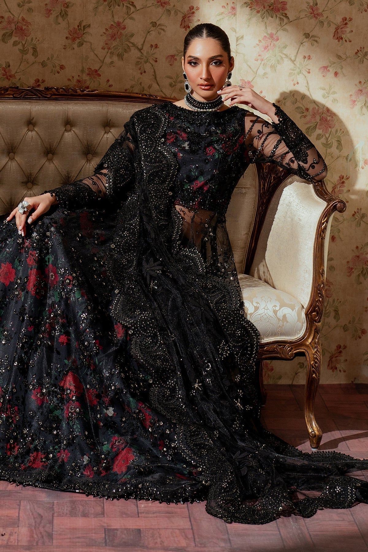 BAROQUE__EMBROIDERED NET CH13-05 STITCHED - House Of Hania