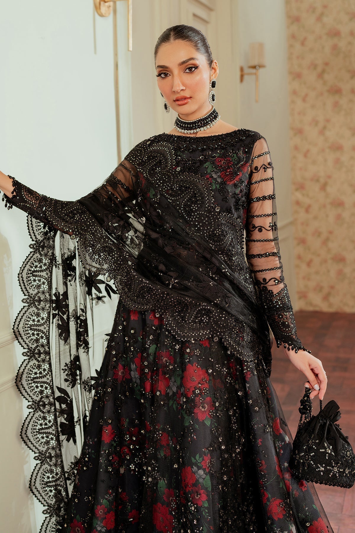 BAROQUE__EMBROIDERED NET CH13-05 STITCHED - House Of Hania
