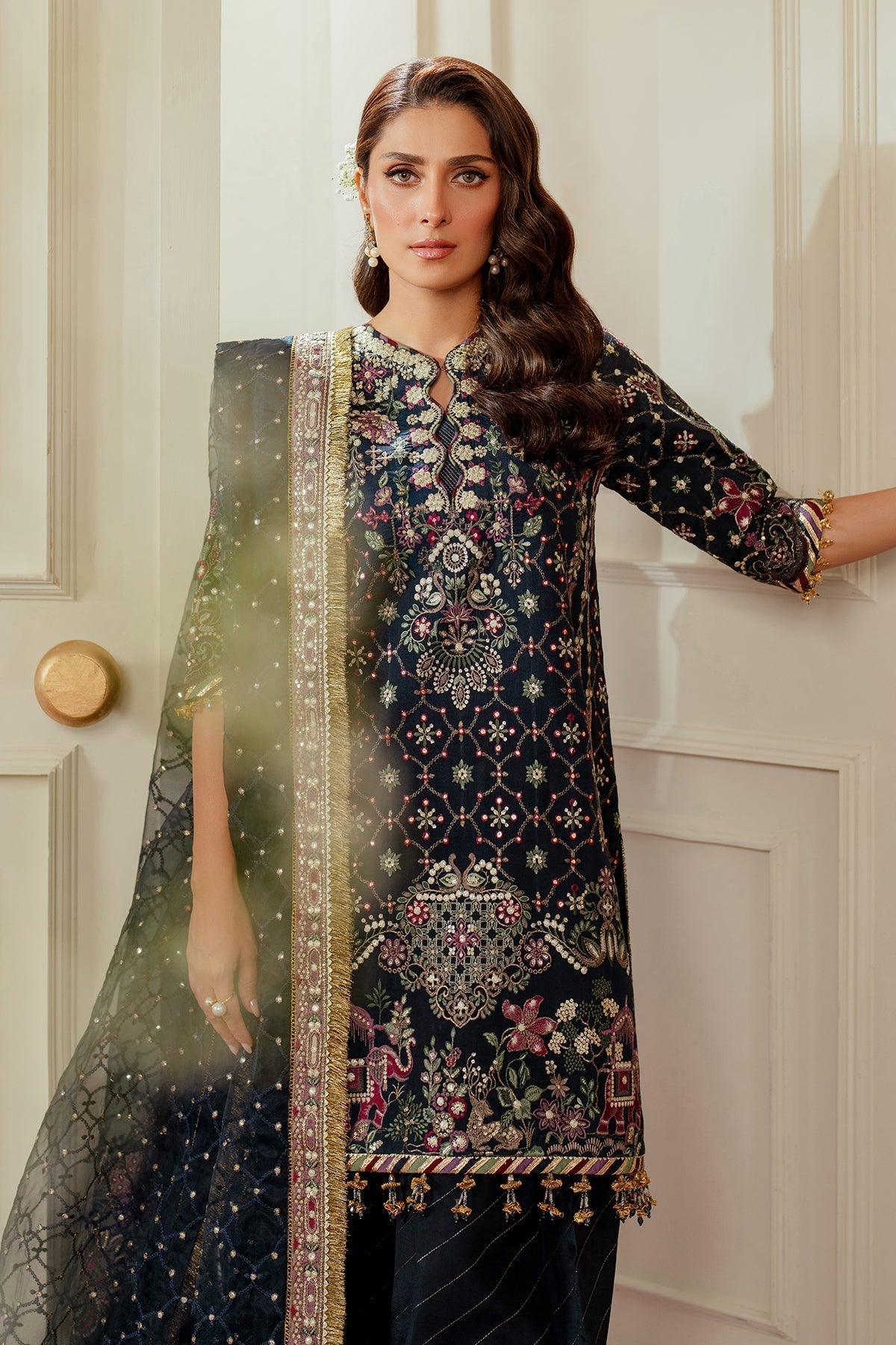 BAROQUE__EMBROIDERED SILK CH13-07 STITCHED - House Of Hania