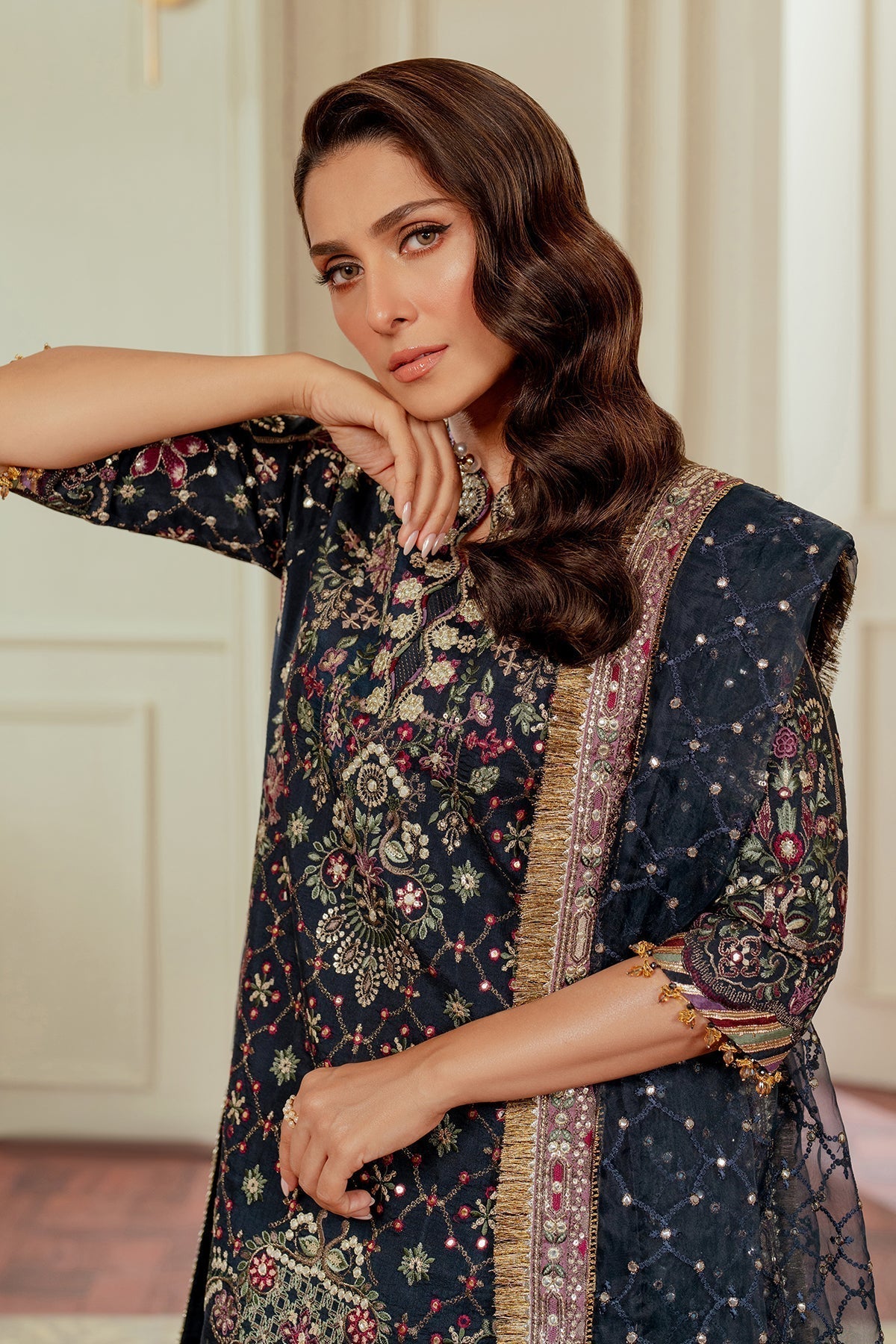 BAROQUE__EMBROIDERED SILK CH13-07 STITCHED - House Of Hania
