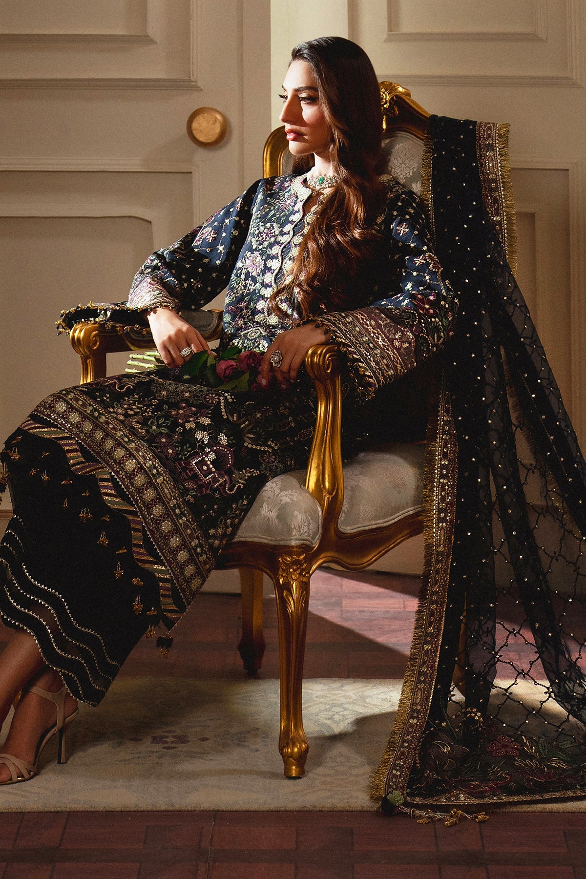 BAROQUE__EMBROIDERED SILK CH13-07 STITCHED - House Of Hania
