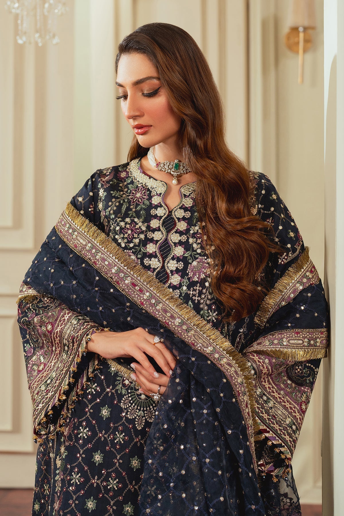 BAROQUE__EMBROIDERED SILK CH13-07 STITCHED - House Of Hania